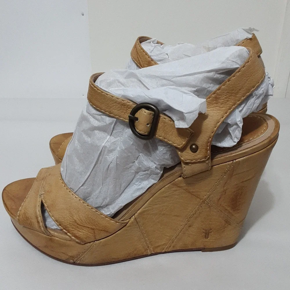 Frye Cognac Leather Platform Sandal with Ankle Strap